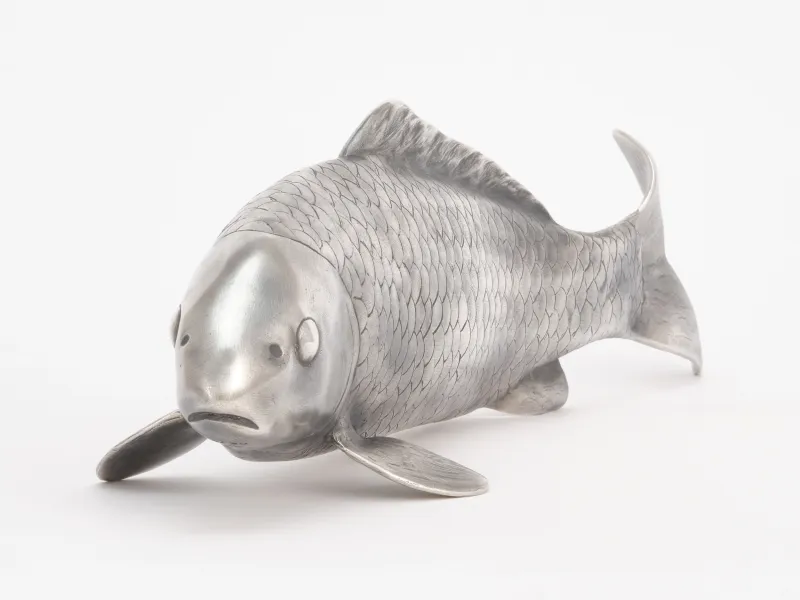 Jana Pfeifer Koi, Nahansicht von schräg vorne, der Kopf scharf im Fokus, die Schwanzflosse verschwimmt