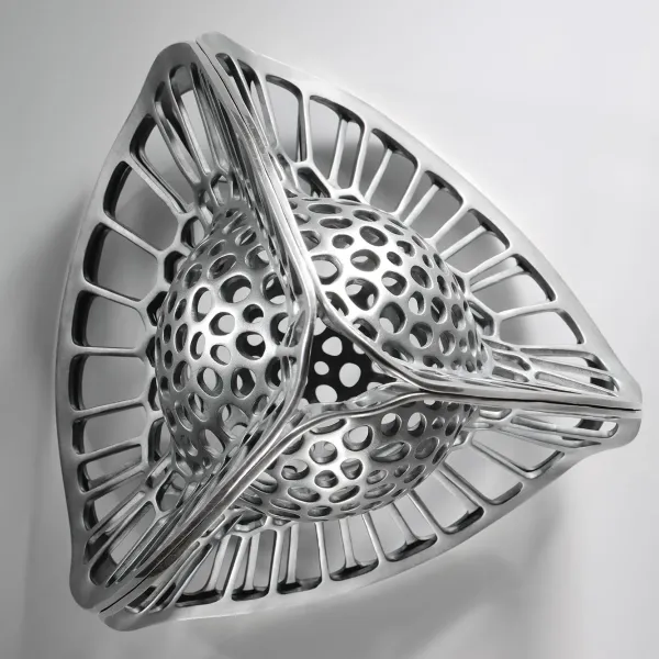 Tomas Medek Diatom, view from diagonally above with three perforated domes between the lattice wings