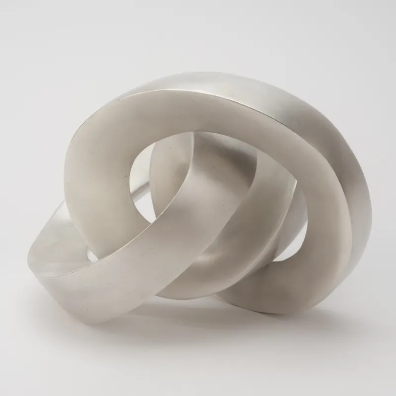 Maximilian Verhas Rolling Spiral, aufrecht stehender Bandknoten von schräg vorne vor hellem Studiohintergrund
