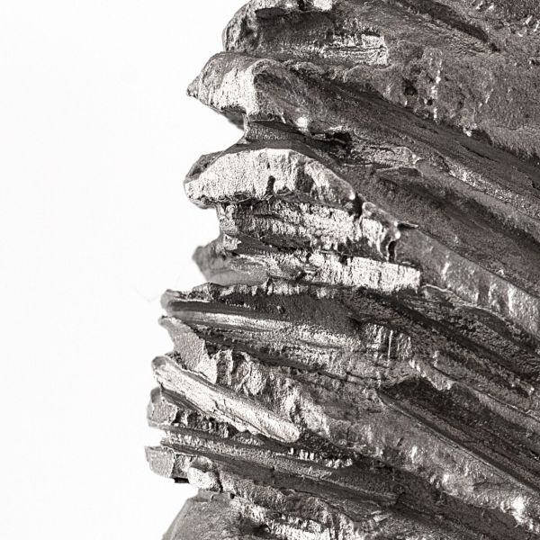 Reinhard Fescharek Enigma, macro shot of the deeply notched, lamellar silver surface